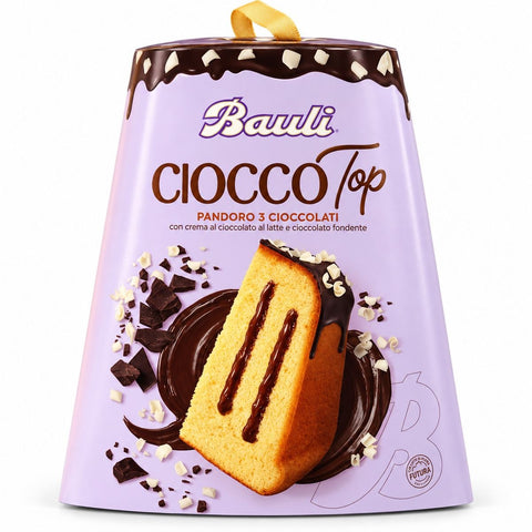 4x Bauli CioccoTop Pandoro 3 Cioccolati 750 g Pandoro, gefüllt mit Milch- und Zartbitterschokoladencreme