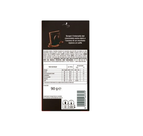8x Pocket Coffee - Tavoletta di cioccolato extra fondente con ripieno al caffè Tafel aus extra dunkler Schokolade mit Kaffeefüllung, 90 g