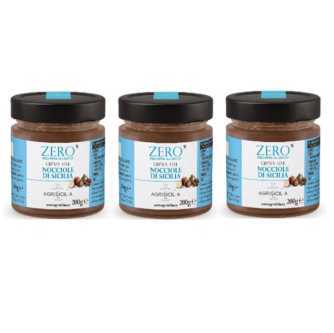 3x Agrisicilia Crema alle Nocciole di Sicilia Zero Zuccheri Aggiunti Sizilianische Haselnusscreme ohne Zuckerzusatz 200 g