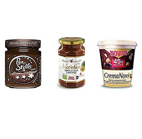 TESTPAKET Crema Spalmabile streichfähige Schokolade Haselnussschokolade 3 Stück ( Rigoni di Asiago - Pan di stelle - Novi -)