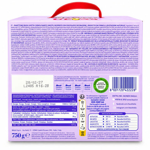 Bauli CioccoTop Panettone Pistacchio con Cioccolato Fondente mit Pistazie und Zartbitterschokolade 750 g