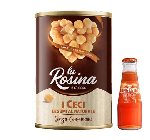12 x La Rosina Bohnen Ceci natural, Hülsenfrüchte in Dosen 400 g + 1 x Recoaro italienischer Aperitivo 10 cl gratis