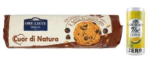 12er-Pack Ore Liete Cuor di Natura Biscotti,Kekse mit Getreide und Schokoladentropfen,mit Vollkornmehl und ohne Zuckerzusatz,250g + 1er-Pack San Benedetto Eistee mit Zitrone Ohne Zucker 330ml Dose