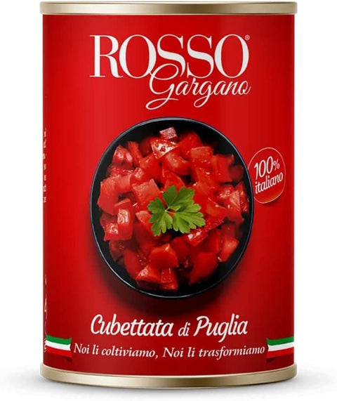 24x Rosso Gargano Cubettata Gehackte Tomaten Apulien Aus 100% italienischen Tomaten dose 400 Gr + Italian Gourmet polpa 400g