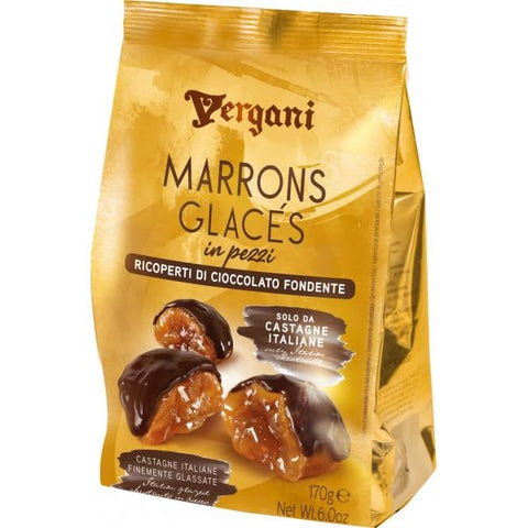 6x Vergani Marron Glacès in pezzi ricoperti al cioccolato fondente in Stücken, mit Zartbitterschokolade überzogen, 170 g