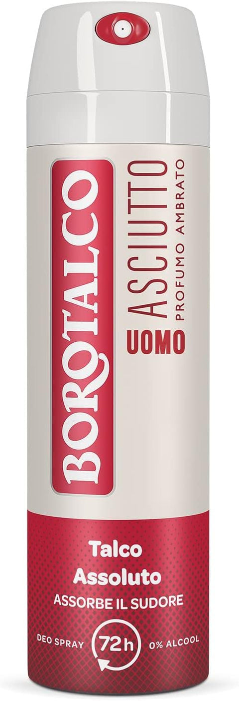 12x Borotalco für Männer Spray, Bernstein trocken, alkoholfrei, mit absolutem Talk absorbiert Schweiß, 150 ml + Italian Gourmet Polpa 400g