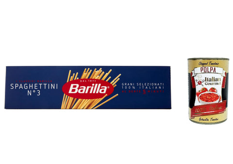 10x Barilla Spaghettini n° 3, Pasta 100% italienisch Nudeln aus Hartweizengrieß 500g Packung + Italian Gourmet Polpa di Pomodoro 400g Dose