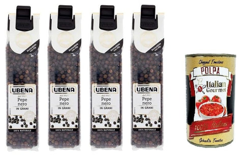 UBENA, Pepe Nero in Grani, Schwarze Pfefferkörner, 4x 30 g Clipbeutelformat+ Italian Gourmet polpa 400g