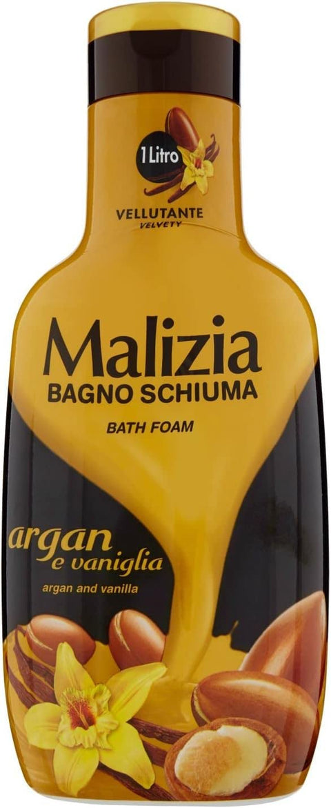 12x Malizia Bagnoschiuma Argan e vaniglia 1Lt Argan und Vanille Schaumbad + Italian Gourmet Polpa 400g