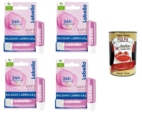 Soft Rosé getönter und feuchtigkeitsspendender Lippenbalsam mit Rosenextrakt, 4x4,8 g+ Italian Gourmet polpa 400gr