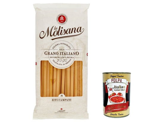 12x La Molisana Ziti Campani N. 8 Pasta Lenta Lavorazione Teigwaren aus Hartweizengrieß Bronze-Zeichnung 500g + Italian Gourmet Polpa 400g