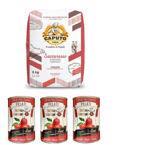 Testpaket Caputo Cuoco Farina Pizzamehl Mehl 5Kg + Italian Gourmet 100% italienische geschälte Tomaten dosen 3x 400g