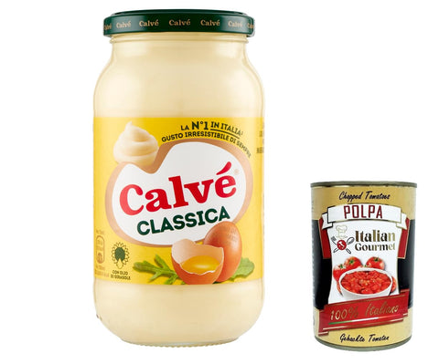 12x Calvé Classic Mayonnaise, Format 450 ml, mit Sonnenblumenöl, ideal für Sandwiches und Häppchen, ohne Konservierungsstoffe und ohne Zucker, glutenfrei, vegetarisch + Italian Gourmet polpa 400g