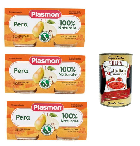 Plasmon Frutta Pera 3x (2x104g) Nur mit italienischen Birne, 100% natürlich, mit Zugabe von Vitamin C + Italian Gourmet polpa 400g