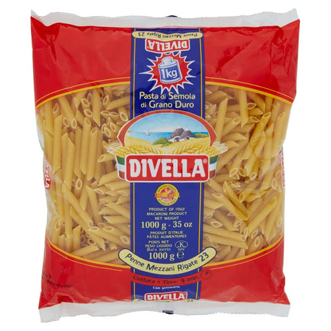 10x Divella Penne Mezzani Rigate N. 23 Hartweizengrieß Pasta Italienische Nudeln 500g Packung + Italian Gourmet Polpa di Pomodoro 400g Dose