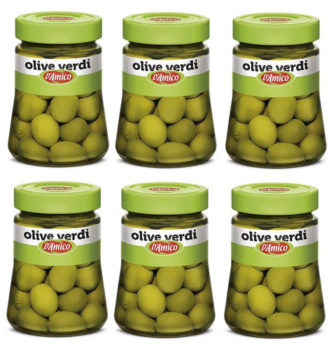 6x D'Amico Olive Verdi in Salamoia Grüne Oliven in Salzlake 300g