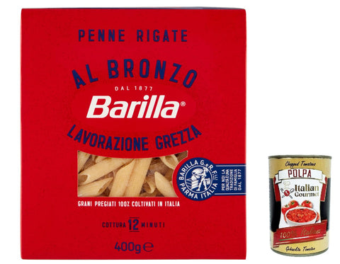 10x Barilla Penne Rigate al Bronzo Bronze Gezogene Pasta 400g Rohe Verarbeitungsmethode + Italian Gourmet polpa 400g