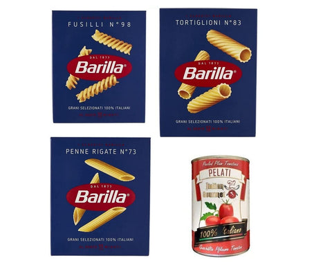 TESTPAKET Barilla Pasta 1x Penne Rigate n°73 1x Fusilli n°98 1x Tortiglioni n°83 ( 3 x 500g ) + 1x Italian Gourmet 100% italienische geschälte Tomaten dosen 400g