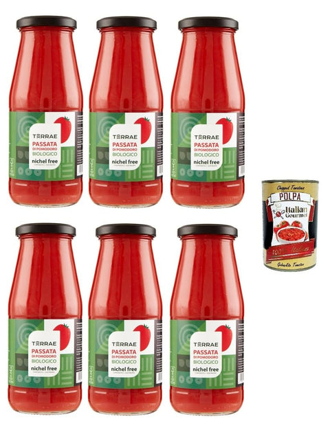 TERRAE Nickelfreies Tomatenpüree 6x420 GR Produkt mit niedrigem Nickelgehalt (≤ 0,03 mg/kg) + Italian Gourmet polpa 400g