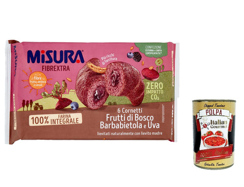 12x Misura fibrextra cornetti croissant Beeren, Rote Bete und Trauben | 100 % Vollkornmehl 308 g + Italian Gourmet polpa 400g