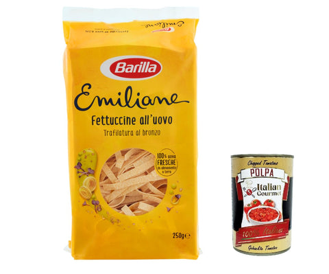 12x Barilla Pasta all' Uovo Le Emiliane Fettuccine , Eiernudeln, Pasta mit Ei 250g + Italian Gourmet polpa 400g