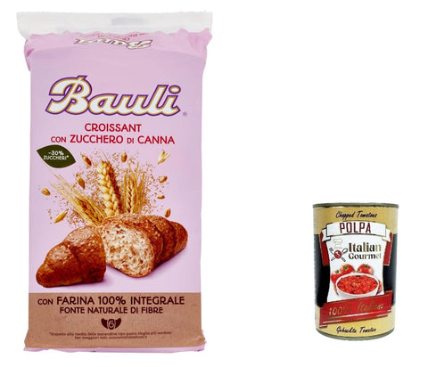12x Bauli Cornetti con Farina Integrale e Zucchero di Canna Grezzo Croissant mit Vollkornmehl und Rohrohrzucker Packung à 222g, Jede Packung enthält 6 Croissants à 37g + Italian Gourmet polpa 400g