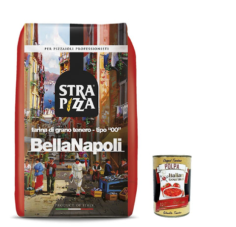 Strapizza Bella Napoli Rossa, farina di grano tenero, tipo "00", Pizzamehl fur pizza, Mehl 10kg + Italian Gourmet polpa 400g