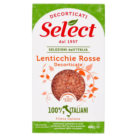 Select Lenticchie Rosse Decorticate Geschälte Rote Linsen 100% Italienische Hülsenfrüchte Papier Verpackung von 400g