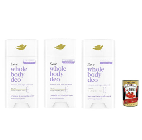 Whole Body Deo Deodorante Stick Lavanda E Camomilla 75ml, Deo-Stick für den ganzen Körper Lavendel und Kamille 3x 75ml + Italian Gourmet polpa 400gr