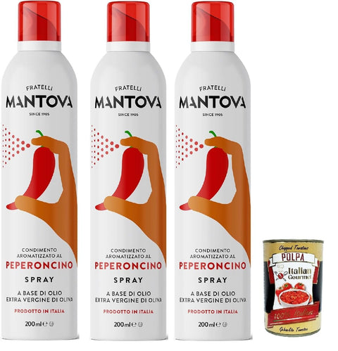 SPRAYLEGGERO Natives Olivenöl Extra Aromatisiert mit Chili 3x 200 ml - durch die Praktische Sprühflasche Können Sie bis zu 90% des Öls Einsparen + Italian Gourmet polpa 400g
