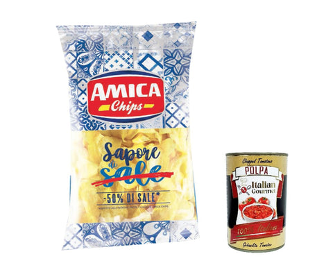 12x Amica Chips Patatine Sapori di Sale 175g , Kartoffelchips -50% des Salzes + Italian gourmet polpa 400g