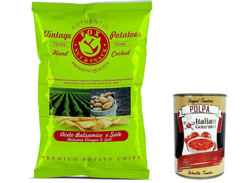 10x FOX Natural Quality Vintage Potatoes Balsamico-Essig und Meersalz, italienische handgefertigte Kartoffel crisps chips 120g + Italian Gourmet polpa 400g