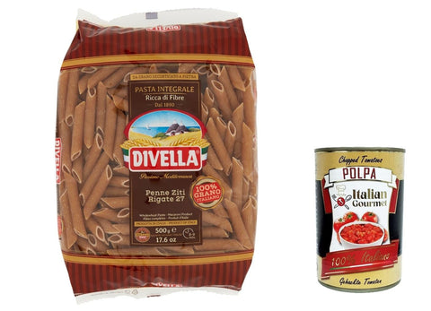 10x Pasta Divella Penne ziti rigati integrale n.27 Vollkor italienisch Nudeln 500 g + Italian Gourmet polpa 400g