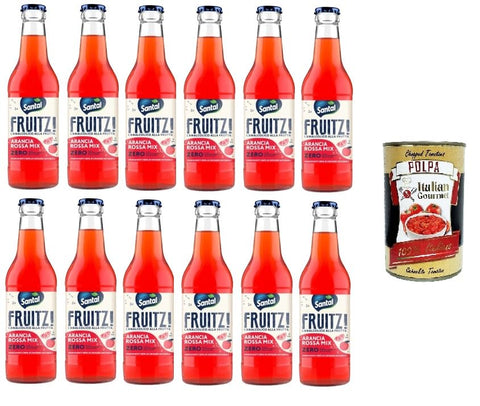 SANTÀL FRUITZ! Arancia Rossa mix zero,Orange Red Mix Zero Das leicht prickelnde alkoholfreie Getränk mit Fruchtgeschmack 12x200ml + Italian Gourmet polpa 400g