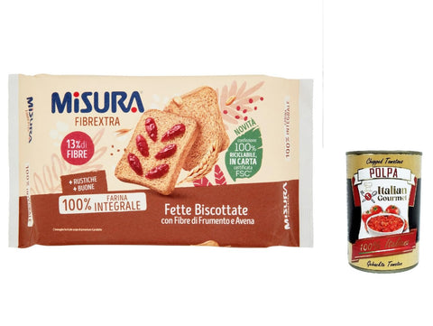 12x Misura Fette Integrali Fibraextra Zwieback mit Weizenfasern und Hafer 320g + Italian Gourmet polpa 400g