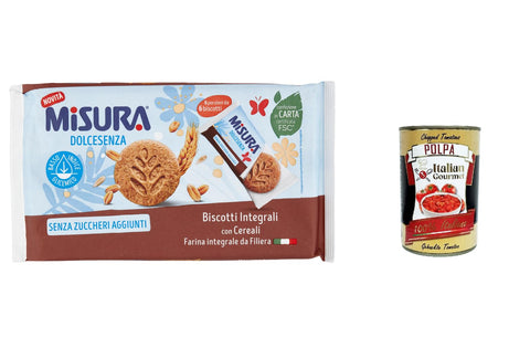 12x Misura Dolcesenza Vollkreidekekse mit Getreide Niedriger glykämischer Index Italienisches Vollkornmehl 6 Teile von 6 Keksen 280g