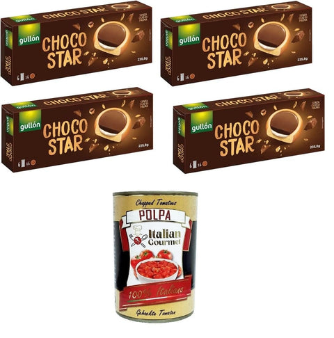 Gullon Choco Star Keks gefüllt mit Sahne und überzogen mit Milchschokolade 4x 235,8gr + Italian Gourmet polpa 400g