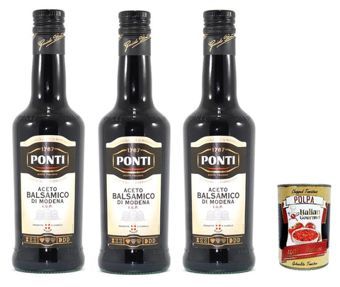 Ponti Aceto Balsamico di Modena, 500 ml, 3er Pack, Italienischer Balsamessig, + Italian Gourmet polpa 400g
