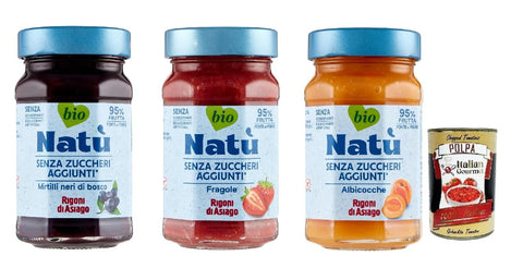 Rigoni di Asiago Natù Testpaket Bio-Aprikosen Zubereitung, marmelade Ohne Zuckerzusatz 3x 240g + Italian Gourmet Polpa di Pomodoro 400g Dose