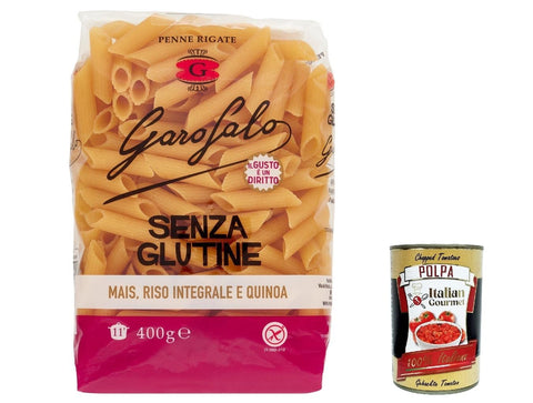 10x Penne rigate 400 g Senza Glutine Glutin free, glutenfrei Pasta Noodles + Italian Gourmet Polpa 400 g