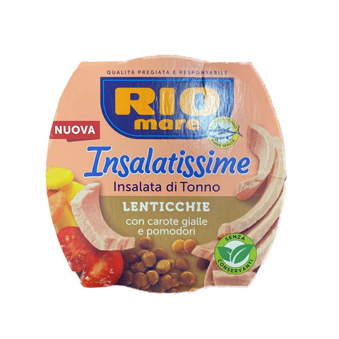 3x Rio Mare Insalatissime Insalata di Tonno Lenticchie Thunfischsalat mit Linsen, gelben Karotten und Tomaten 160g Fertiggericht