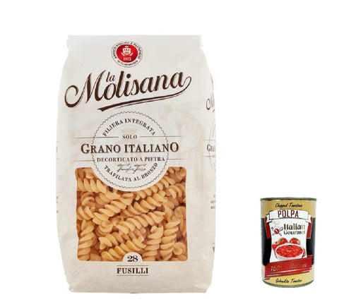 10x La Molisana Fusilli N. 28 Pasta Lenta Lavorazione Teigwaren aus Hartweizengrieß Bronze-Zeichnung 500g + Italian Gourmet Polpa 400g