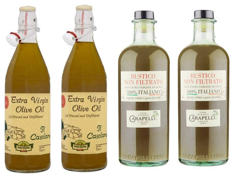 Testpaket Olio Extra Vergine di Oliva Italiano Farchioni Il Casolare - Carapelli Non Filtrato Italienisches Extra Natives Olivenöl ( 4 x 1Lt ) Küchenöl Öl Speiseöl