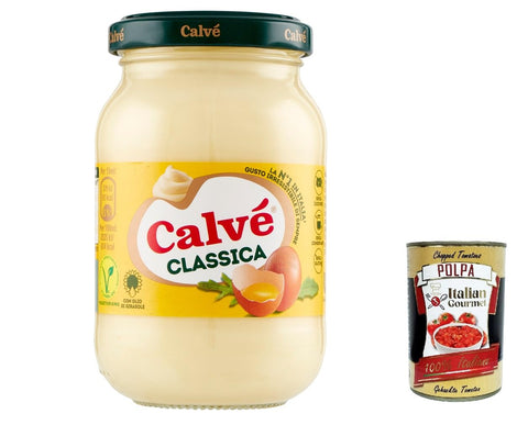 12x Calvé Maionese Classica mit Sonnenblumenöl, ideal für Sandwich und Kanties, ohne Konservierungsstoffe und ohne Zucker, Gluten -frei, 225 ml + Italian Gourmet polpa 400g