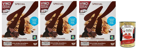 Special K, Cereals Dunkle Schokolade Reisflocken Vollkorn Weizen und Gerste mit Vitaminen und Mineralstoffen, Frühstückscerealien 3x 290g Getreideflocken + Italian Gourmet polpa 400g