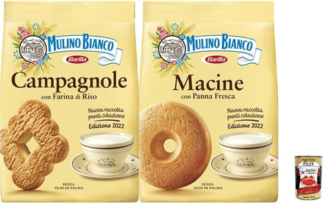 Mulino Bianco Biscotti Frollini Campagnole, Frühstück voller Geschmack, 700g & Biscotti Frollini Macine Kekse mit frischer Sahne, Frühstück voller Geschmack, 800g + Italian Gourmet polpa 400g