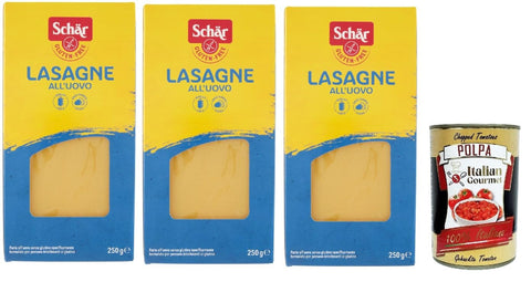 SCHÄR Senza Glutine Lasagna, Glutenfrei Pasta nudeln, gluten free pasta, 3x 250g + Italian Gourmet polpa 400g