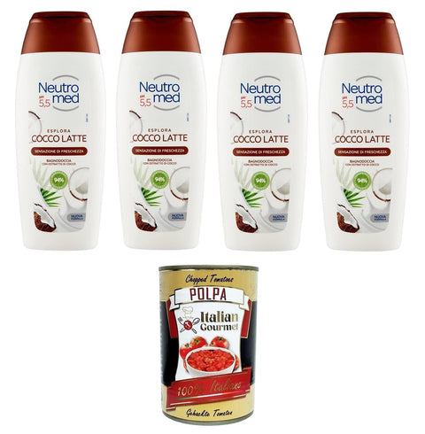 Neutromed pH 5,5 Cocco Latte Bagnodoccia pH 5,5 Kokosmilch-Körperwaschmittel, 4x 400 ml+ Italian Gourmet polpa 400g