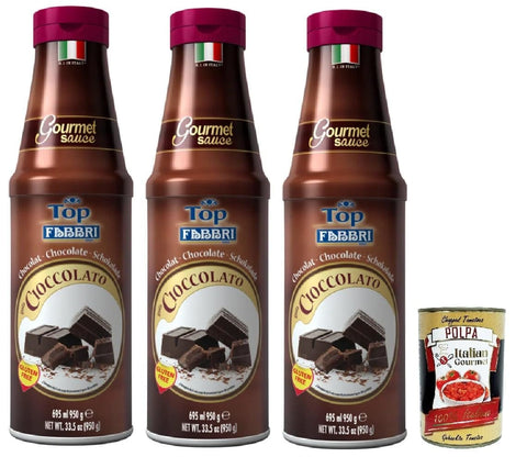 Fabbri Topping sauce Cioccolato, Schokolade für Eis, Desserts und Kaffee 3x 950g Gluten-frei gebrauchsfertige Sauce + Italian Gourmet polpa 400g
