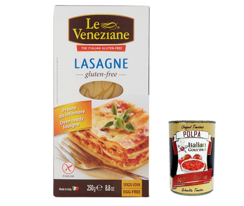 12x Le veneziane lasagne senza glutine,lasagne gluten free, Pasta nudeln glutenfrei 250g + Italian Gourmet polpa 400g